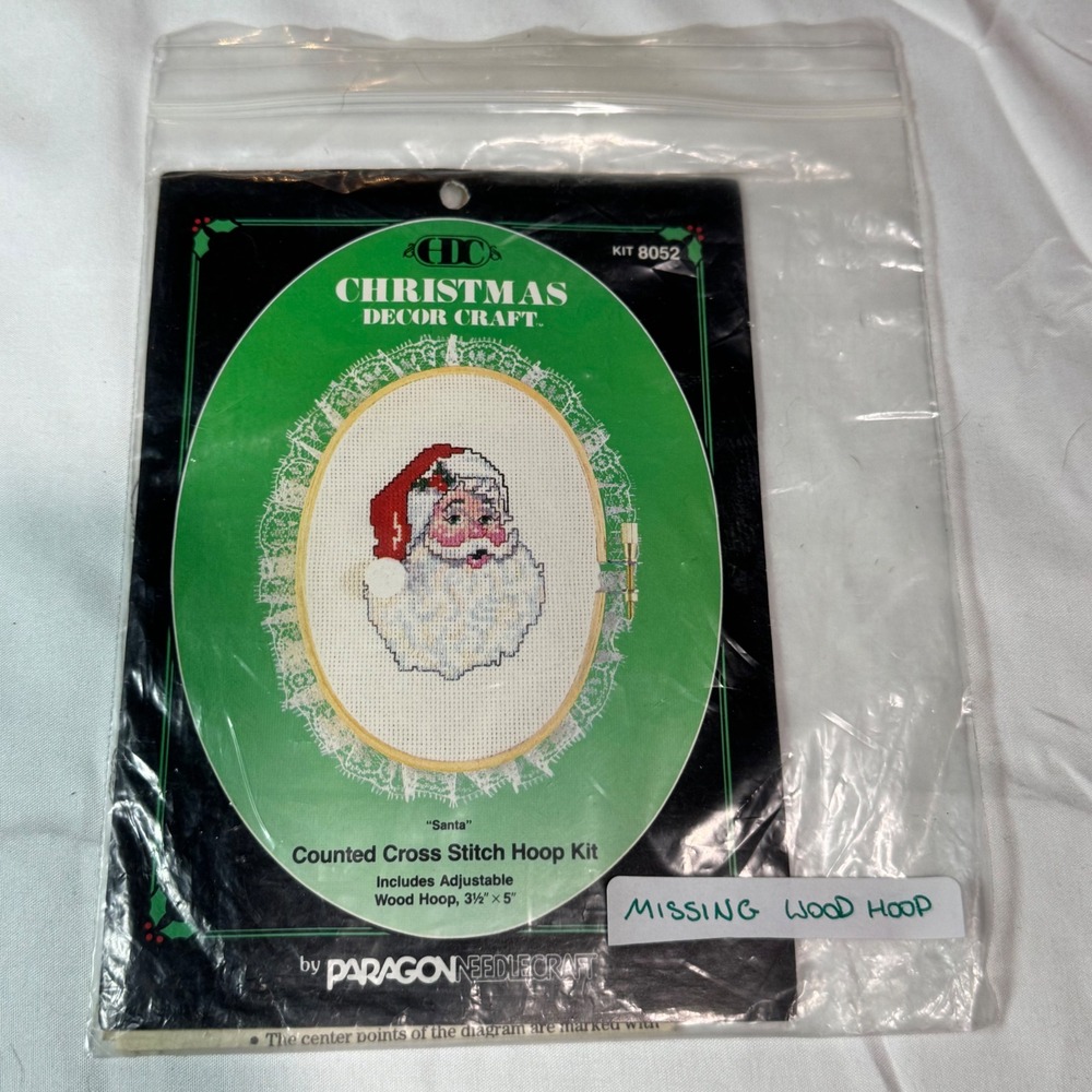 Paragon 8052 Santa Counted Cross Stitch Kit Vintage 1986 Incomplete